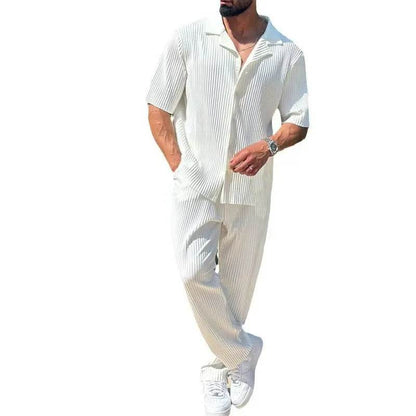 Men's Sportswear Set - Casual Solid Color Short Sleeve & Pants Suit - Buy Center