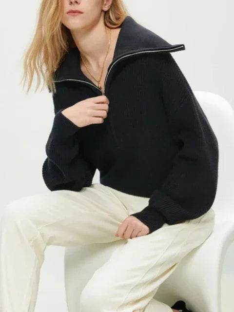 Casual Women's Turtleneck Sweater - Zipper Design, Loose Fit - Buy Center