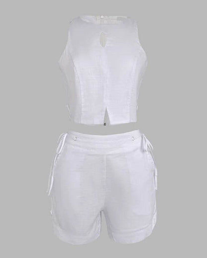 EAEOVNI Women’s Two Piece Outfit - Halter Crop Tank & Lace-Up Shorts - Buy Center