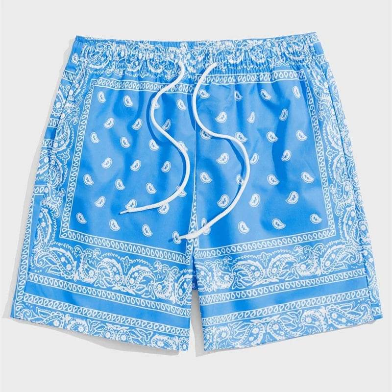 Classic Perris Pattern Beach Shorts for Men - Retro Casual Swim Trunks - Buy Center