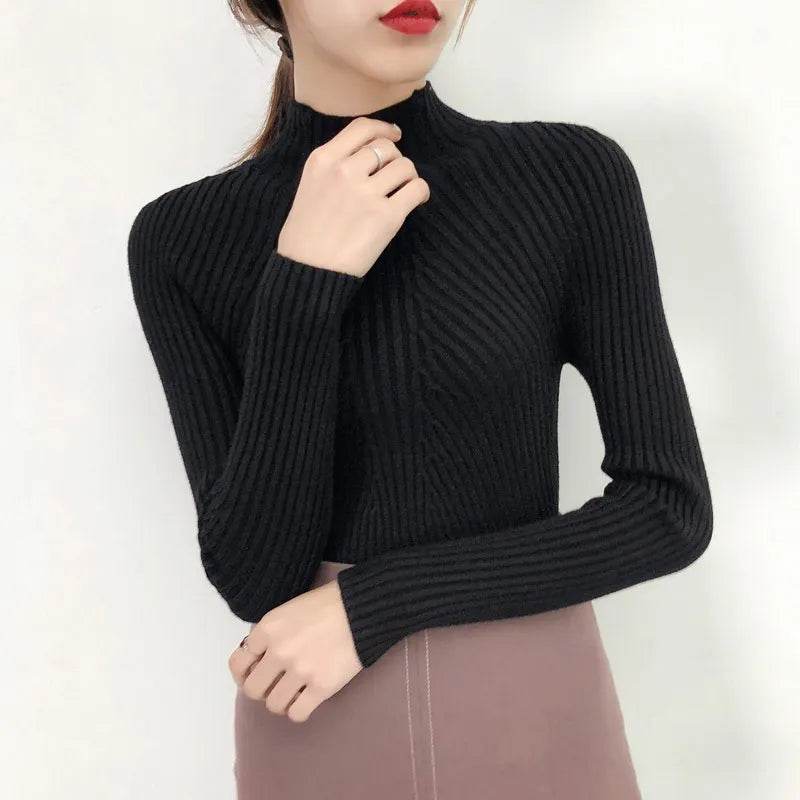 Women’s Slim Turtleneck Sweater - Casual Knit Pullover for Winter - Buy Center