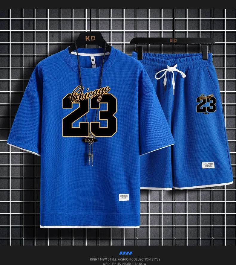 Men's Korea Summer Fashion Print Jogging Shorts Set - Casual Comfort - Buy Center