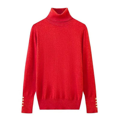 Women's Cropped Turtleneck Sweater with Buttons - Casual Knit Pullover - Buy Center