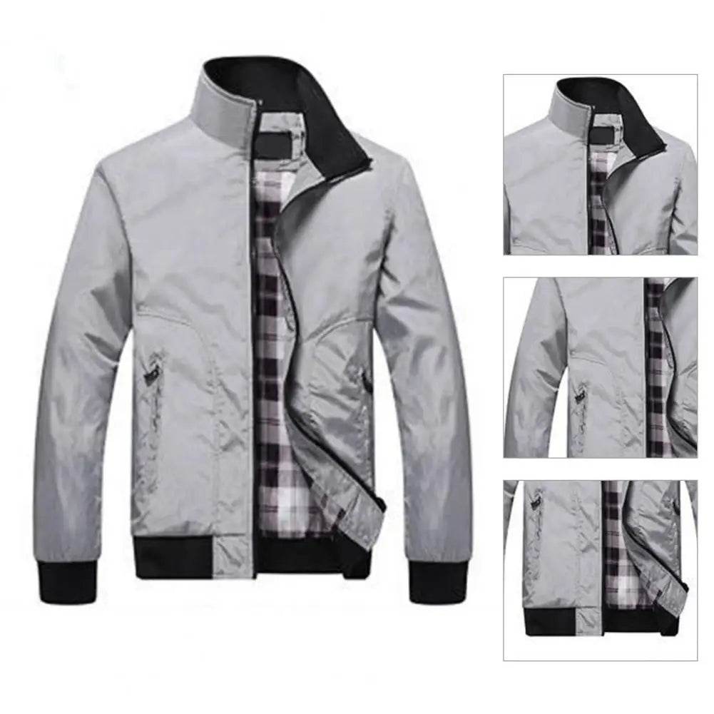 SANWOOD Men's Casual Jacket - Solid Color Stand Collar, Zipper Pockets - Buy Center