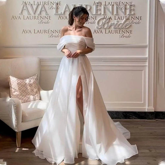 Elegant Off-The-Shoulder A-Line Wedding Dress - Custom Made 2024 - Buy Center
