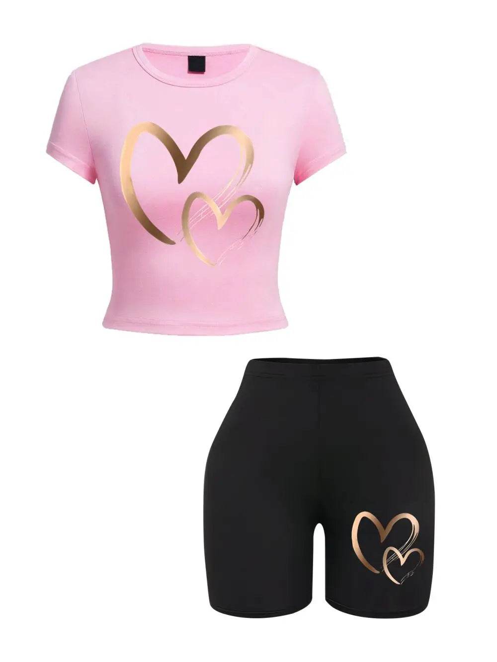 Teekossc Women’s Summer Slim-Fit T-Shirt & Shorts Set - Heart Prints - Buy Center