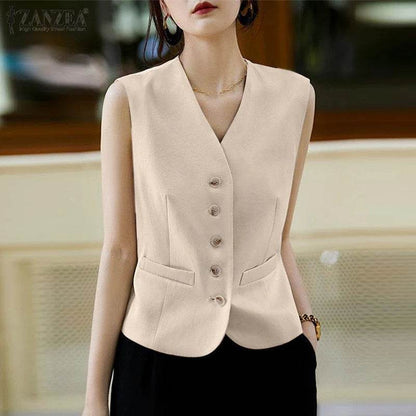 ZANZEA Women’s V-Neck Sleeveless Office Vest - Summer Fashion 2024 - Buy Center