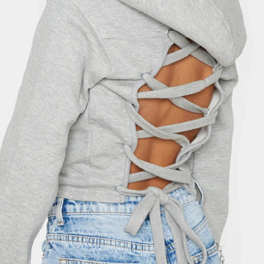 ZSIIBO Women’s Backless Hoodie - Sexy Cross Bandage Crop Top - Buy Center