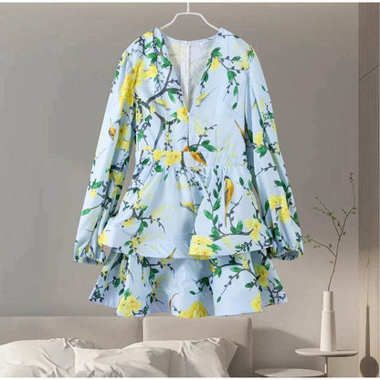 Elegant Ruffles Mini Dress for Women - Deep V Neck, Spring Fashion - Buy Center