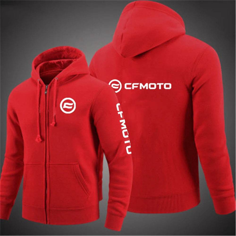 2024 Cfmoto Logo Print Hoodies - Men's Solid Color Zip-Up Jacket - Buy Center