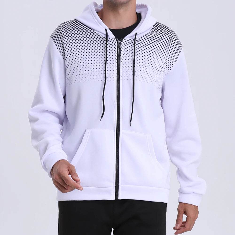 Men's Zip Up Hoodie - Polka Dot Print, Casual Slim Fit Sweatshirt - Buy Center