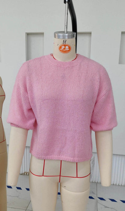 Imcute Women's Short Sleeve Crop Sweater - Casual Vintage Knitwear - Buy Center