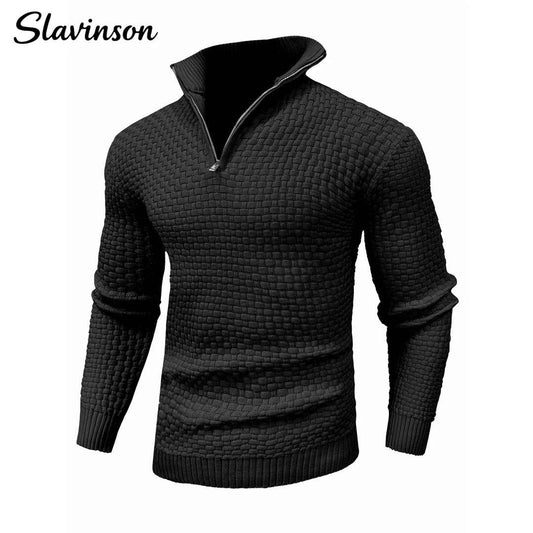 Slavinson Men's Sweater Winter Warm Zip Up Pullover Waffle Knit Mock Neck Turtleneck Soft Long Sleeve Top US Size - Buy Center