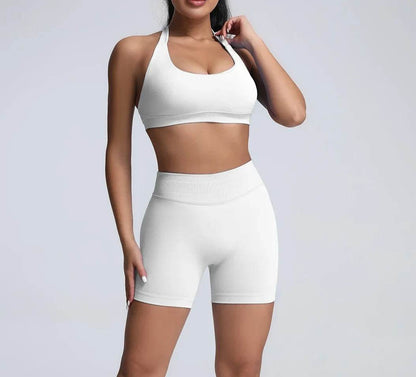 Women’s Summer Fitness Set - High Waist Yoga Shorts & Backless Bra - Buy Center