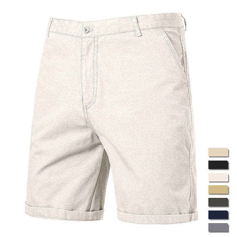 GQXAON Men's Solid Color Cotton Knee Shorts - Casual Bermuda Style - Buy Center
