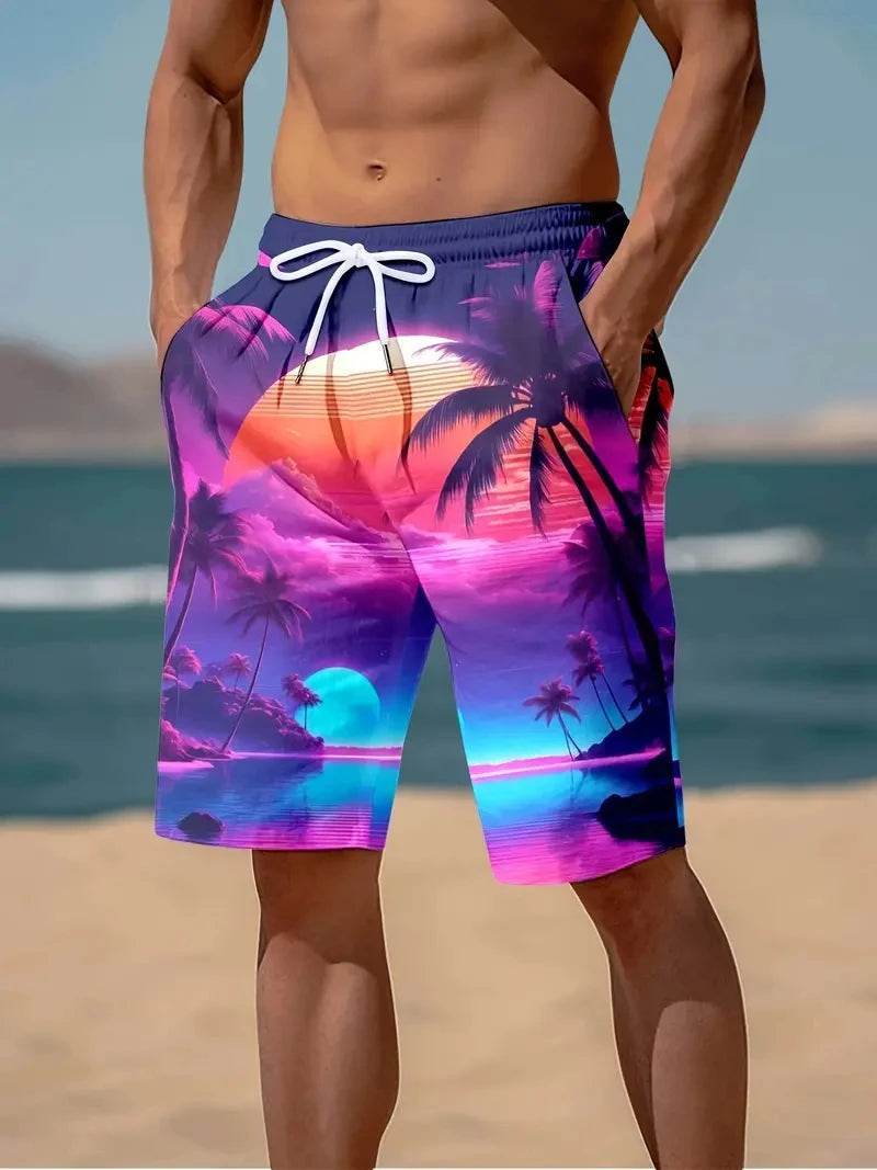 Men’s 3D Palm Tree Print Beach Shorts - Stylish Summer Trunks - Buy Center
