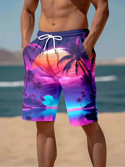 Men’s 3D Palm Tree Print Beach Shorts - Stylish Summer Trunks - Buy Center