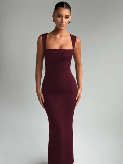 Mozision Square Collar Maxi Dress - Sexy Sleeveless Bodycon Style - Buy Center