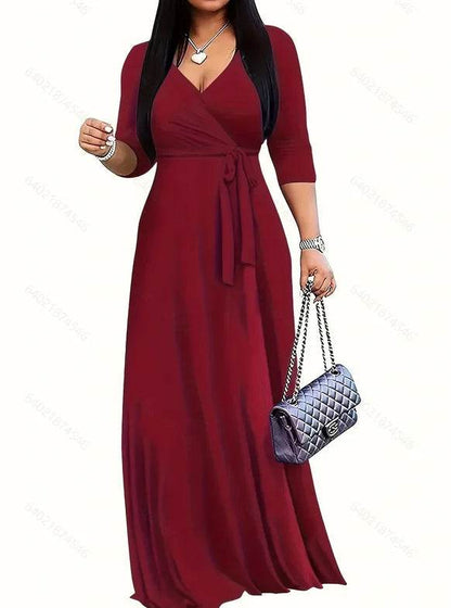 Women’s Bodycon Beach Maxi Dress - Floral Print, V-Neck, 3/4 Sleeve - Buy Center