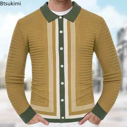 Btsukimi Men's Long Sleeve Knitted Cardigan - Stylish Striped Knitwear - Buy Center