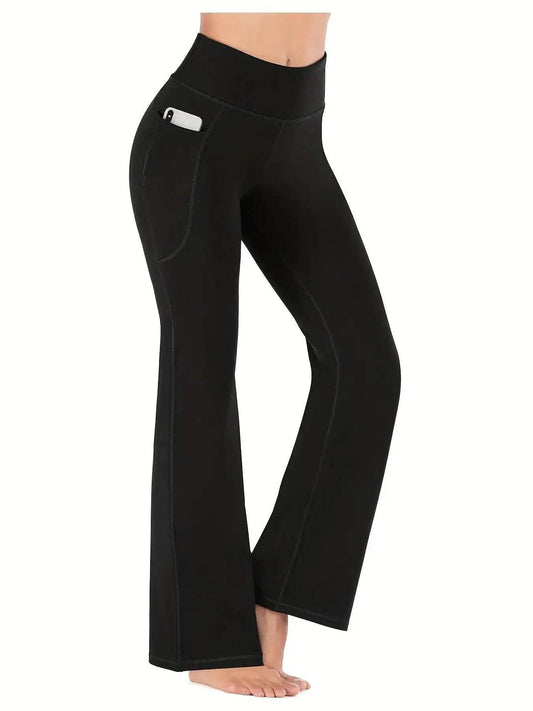 Women's High Waist Flared Yoga Pants with Pockets - Fitness Essential - Buy Center