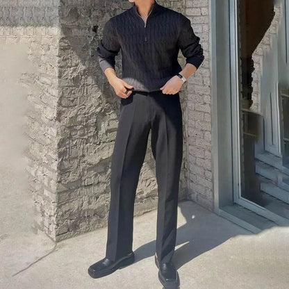 Oein Men's Knitted Sweater - Comfortable Solid Color Long-Sleeved Top - Buy Center