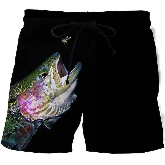 Men's Vintage 3D Fishing Print Swim Trunks - Quick Dry Beach Shorts - Buy Center