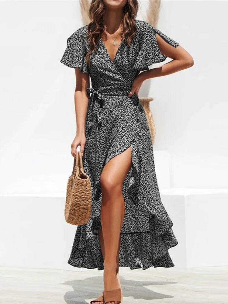 Boho Floral Print Maxi Dress for Women - Summer Casual V-Neck - Buy Center