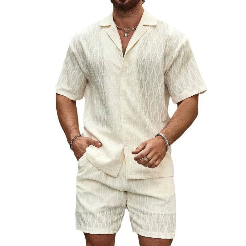 Men's Casual Cotton-Linen Suit - Loose Fit Short Sleeve Shirt - Buy Center