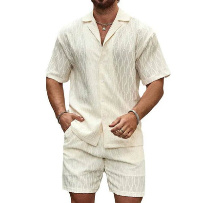 Men's Casual Cotton-Linen Suit - Loose Fit Short Sleeve Shirt - Buy Center