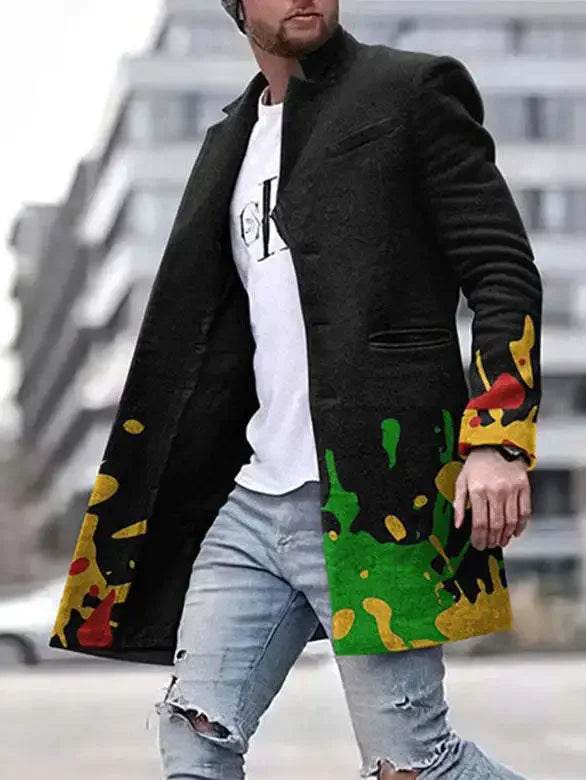Men's Spring Woolen Trench Coat - Casual Street Style with Pockets - Buy Center