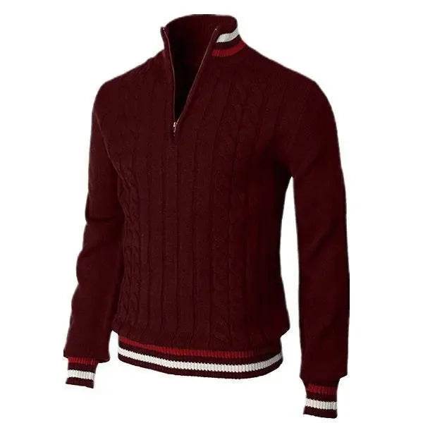 Men Pullovers Sweaters Turtleneck Zipper Thick Tops Full Sleeve Splice Simple Slim Fit Top Knit Casual Regular Autumn Winter - Buy Center