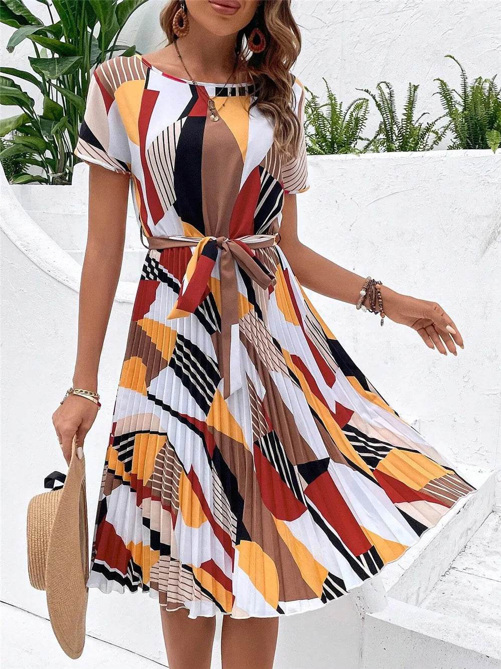 Elegant Print Lace-up Dress for Women - Summer Casual A-Line Style - Buy Center
