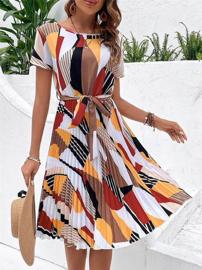 Elegant Print Lace-up Dress for Women - Summer Casual A-Line Style - Buy Center