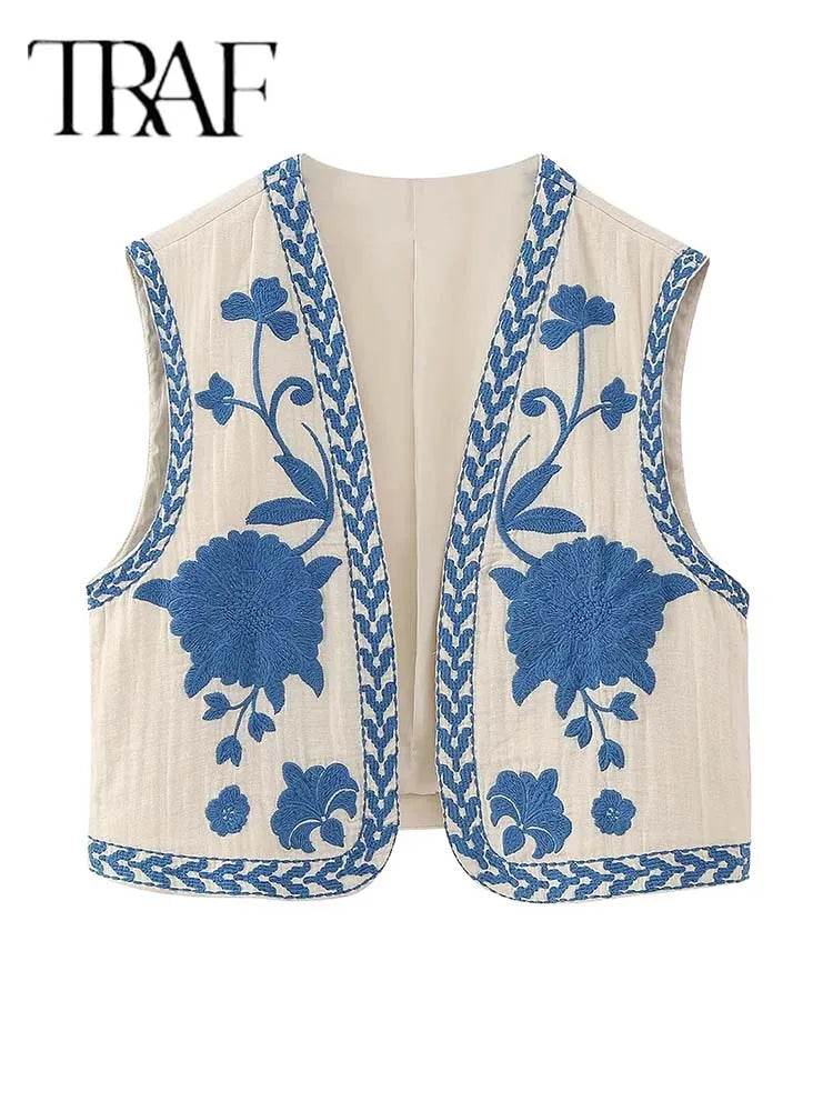 Klkxmyt Women's Floral Embroidery Vest - Vintage Casual Wear - Buy Center