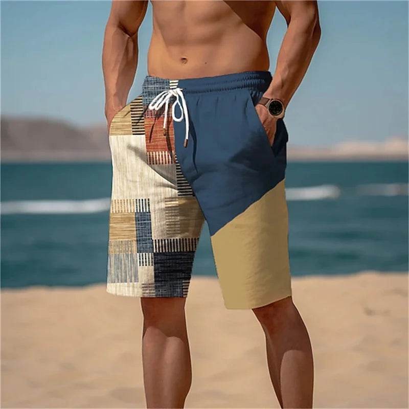 MCDV Men's Swim Trunks - Drawstring, Breathable Retro Patchwork Shorts - Buy Center