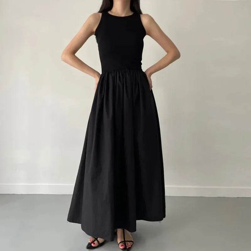 Elegant Black Long Dress for Women - Sleeveless Round Neck Style - Buy Center