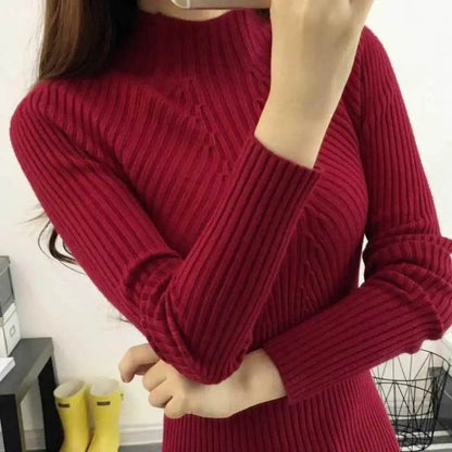 Women’s Slim Turtleneck Sweater - Casual Knit Pullover for Winter - Buy Center