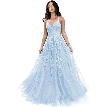 GUXQD Customized A-Line Spaghetti Strap Evening Dress - Tulle Appliques - Buy Center