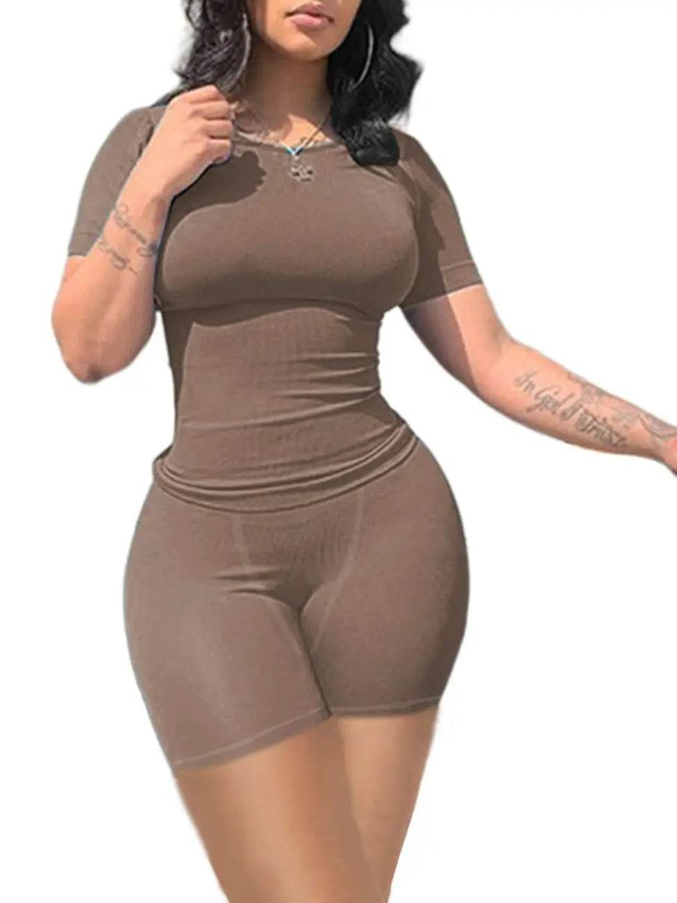 Women's Casual Ribbed 2 Piece Summer Shorts Set - Short Sleeve Top - Buy Center