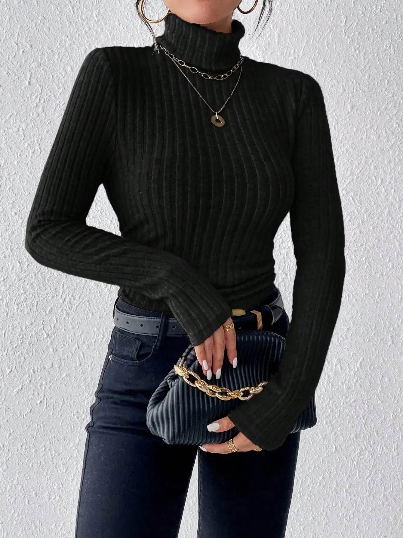 Women's Turtleneck Sweater - Casual Slim Fit Long Sleeve Top - Buy Center