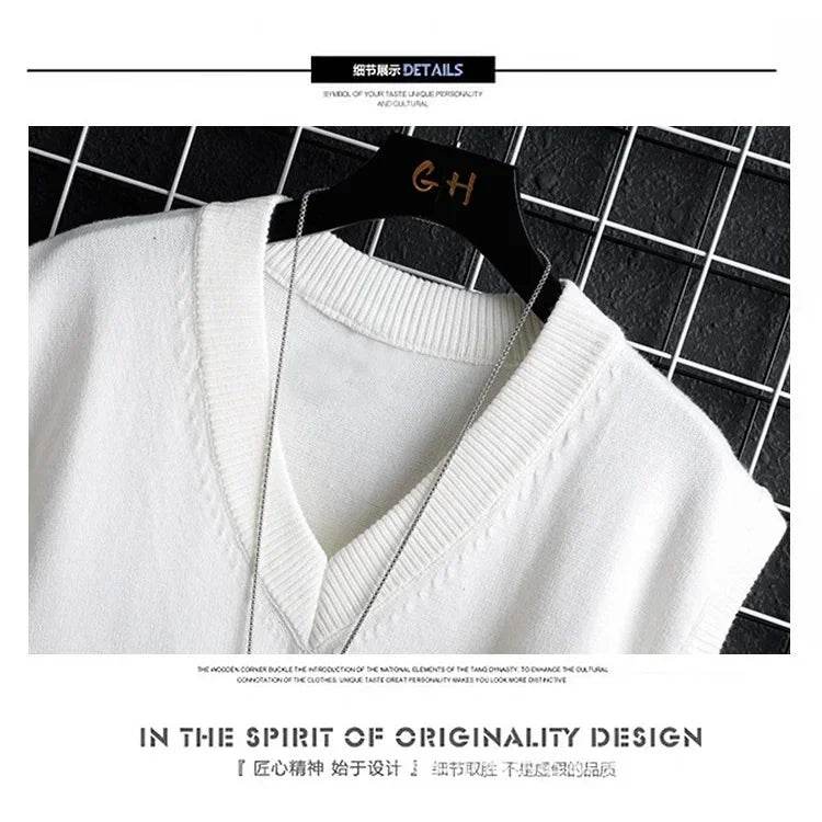 Casual Men's White Sweater Vest - Loose Solid Color Knit Waistcoat - Buy Center