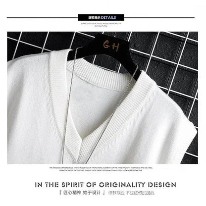 Casual Men's White Sweater Vest - Loose Solid Color Knit Waistcoat - Buy Center