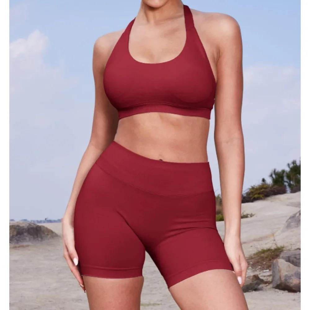 Women’s Summer Fitness Set - High Waist Yoga Shorts & Backless Bra - Buy Center