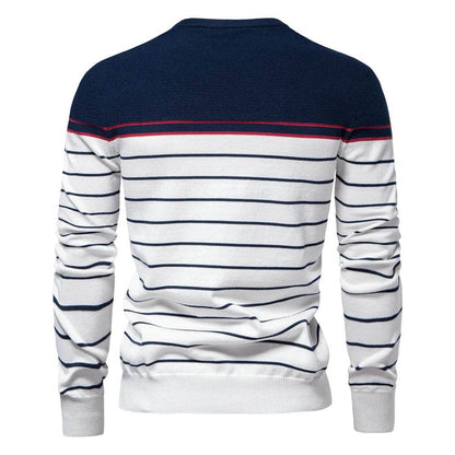 Autumn Mens Sweater High-quality Round Neck Stripe High Elasticity Pullover Men Fashion Casual Stripe Knit Sweaters Men Clothing - Buy Center