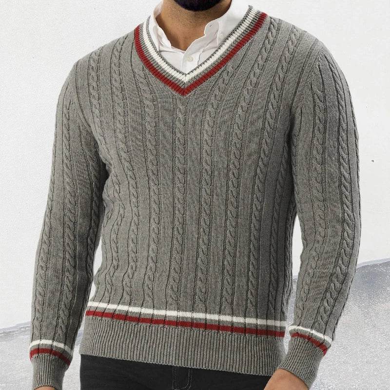 2024 Autumn Fashionable Sweater Mens Long Sleeve V Neck Striped Knit Jumpers Men Casual Slim Knitting Pullover Tops Streetwear - Buy Center