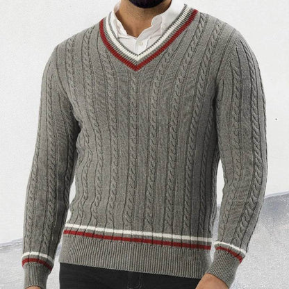 2024 Autumn Fashionable Sweater Mens Long Sleeve V Neck Striped Knit Jumpers Men Casual Slim Knitting Pullover Tops Streetwear - Buy Center