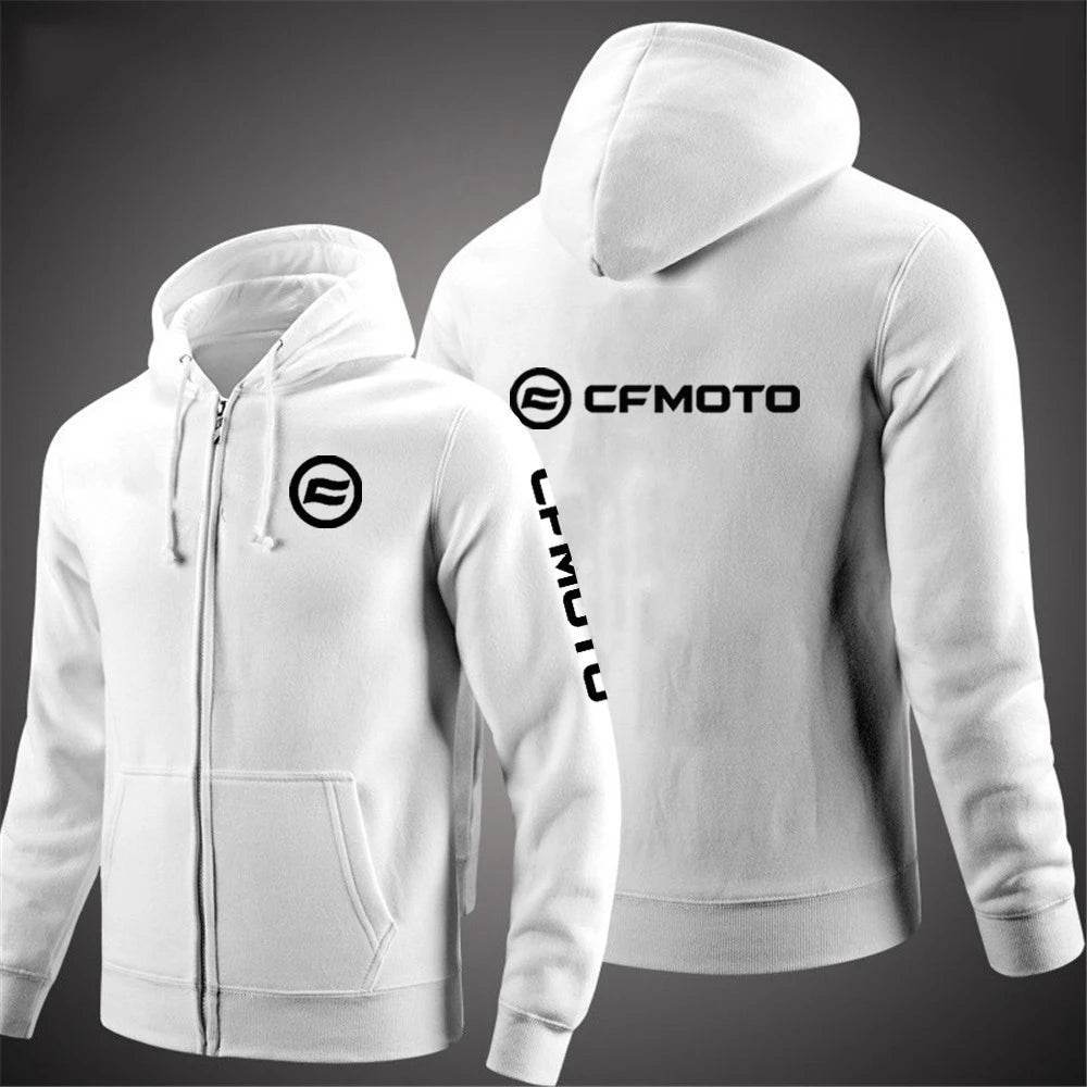 2024 Cfmoto Logo Print Hoodies - Men's Solid Color Zip-Up Jacket - Buy Center