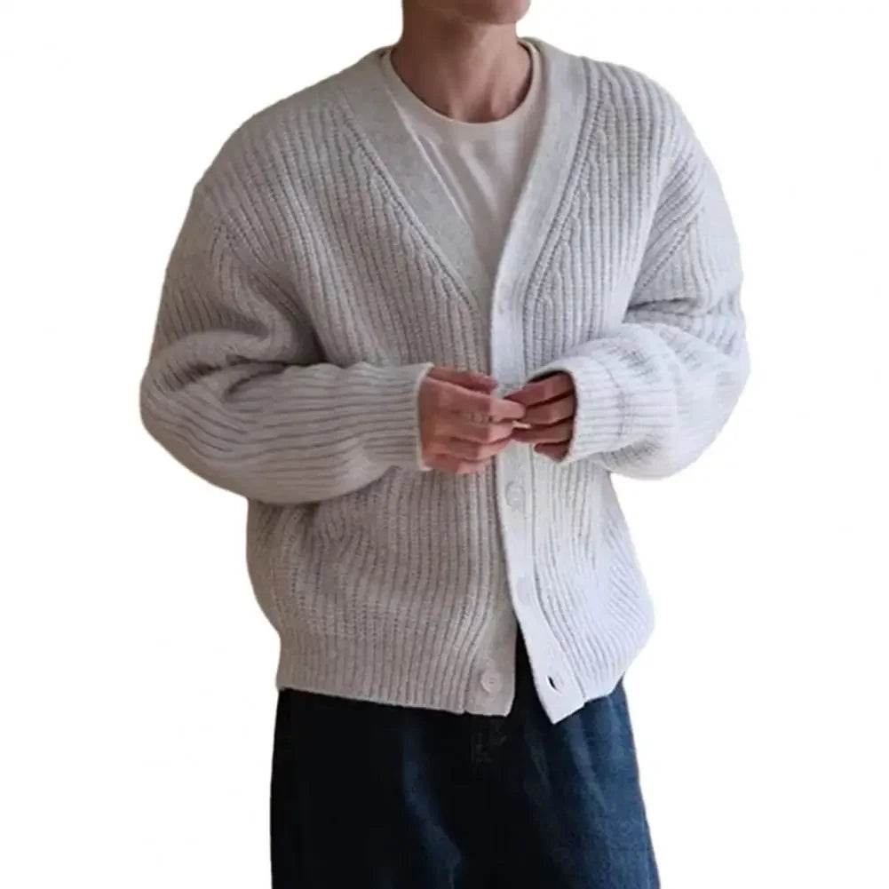 Men's Winter Cardigan Sweater - Thick V-Neck Button Knitted Coat - Buy Center