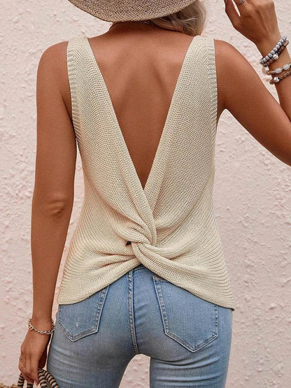 Women's Summer Knitwear - Casual Sleeveless Tops with Back Cut - Buy Center